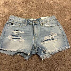 Kancan denim frayed shorts. Distressed ! Light blue mid rise stretchy!!!